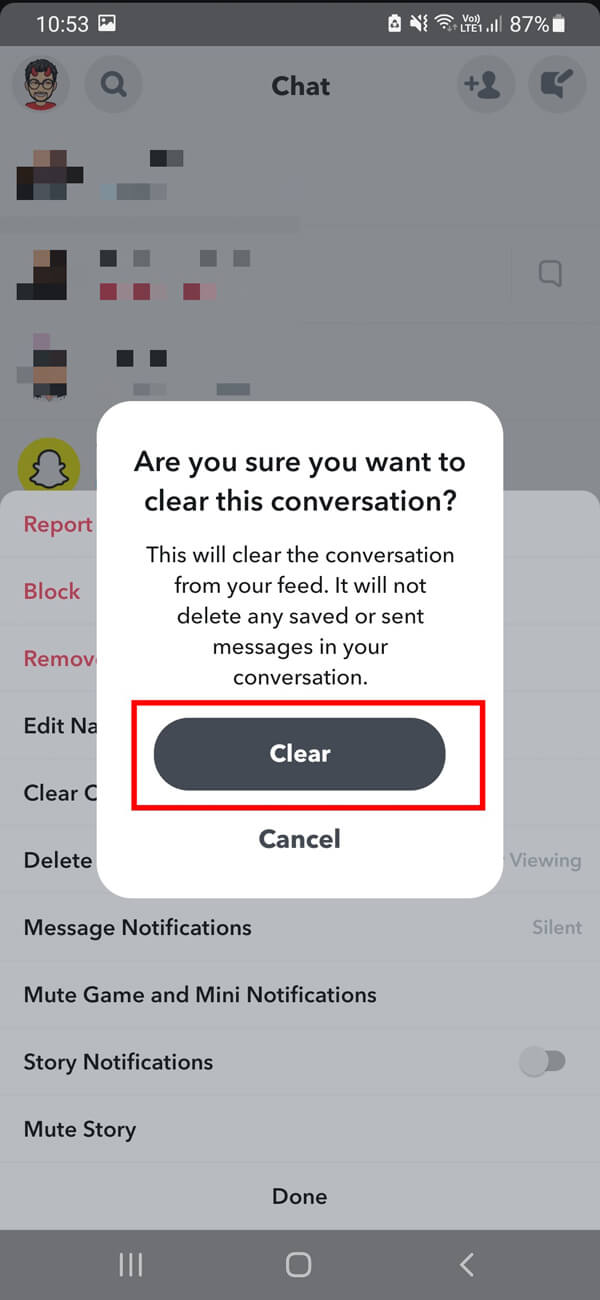 select the Clear option to delete the entire conversation from your chat window.