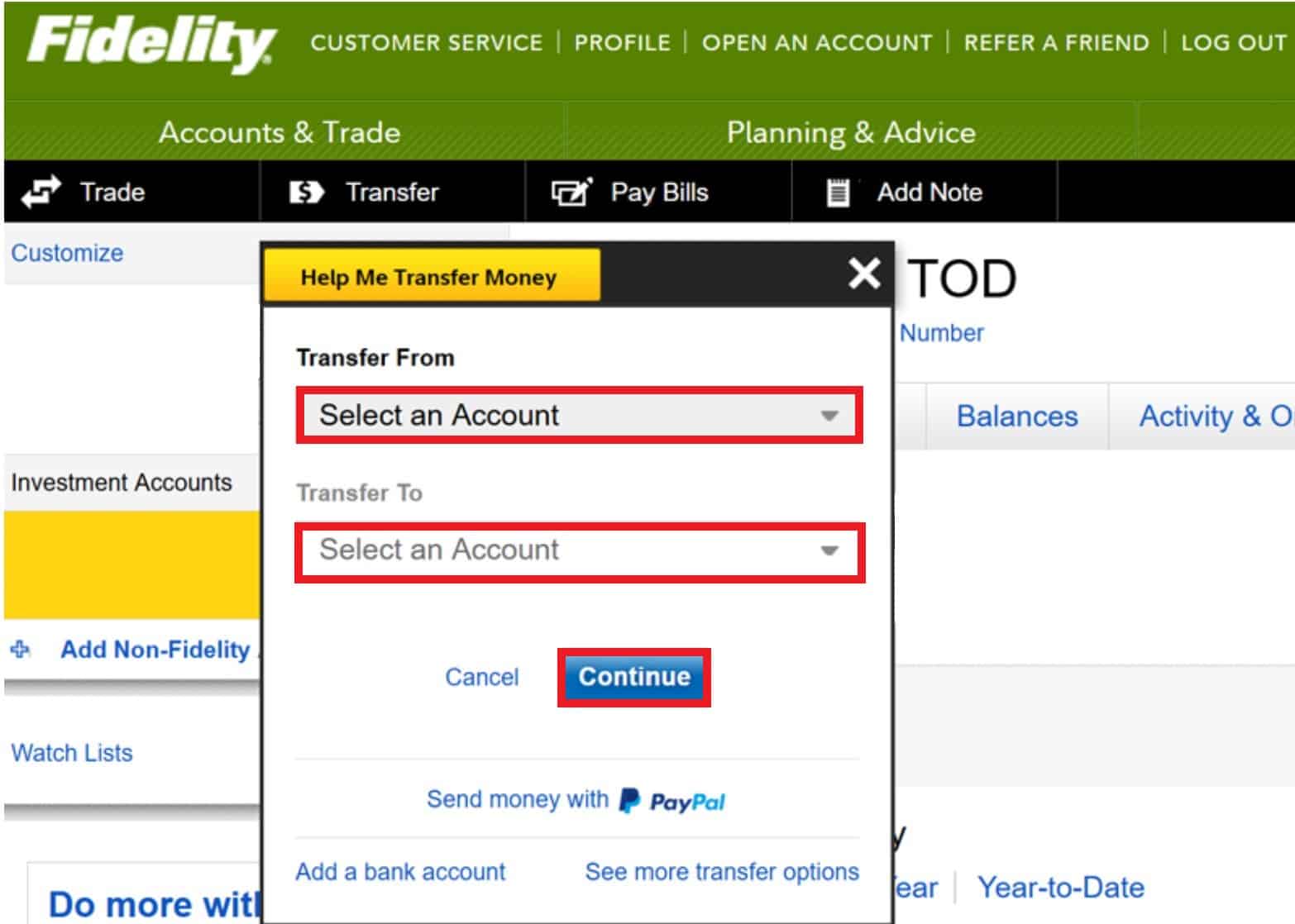 select the account in Transfer From and Transfer To