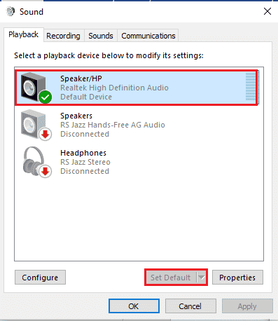 select the audio output and click on the Set Default button. Fix Twitch Resource Format Not Supported in Windows 10