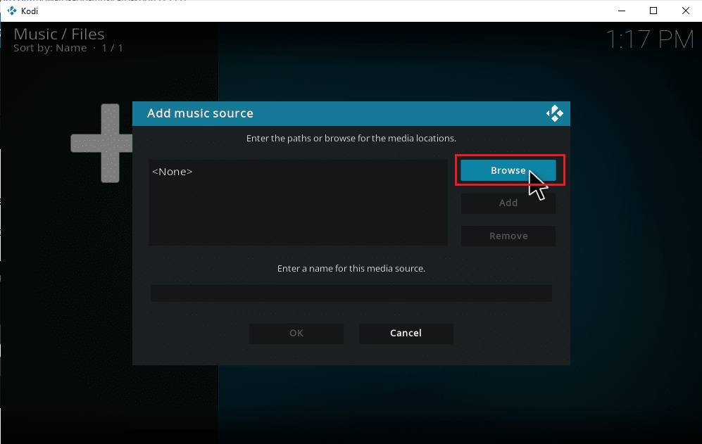 Select the Browse option to find the destination music folder. How to Add Music to Kodi