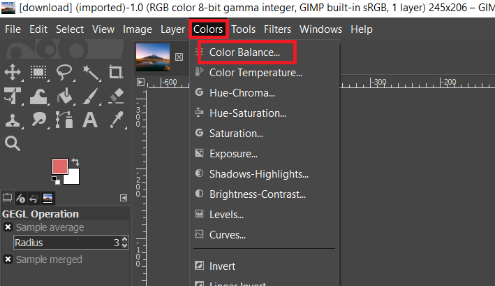 Select the Colors menu from the menu bar and select Color Balance