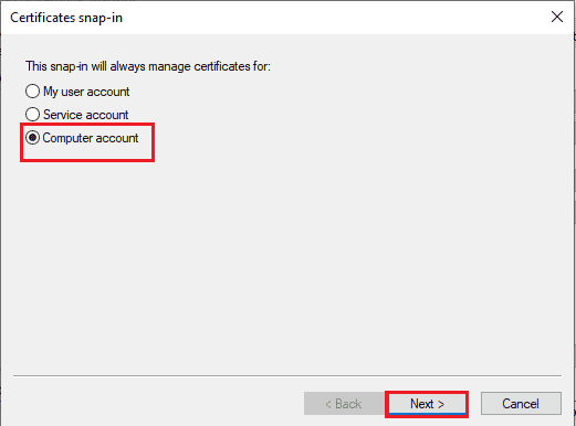 Select the Computer account option and click on the Next button. Fix Remote Desktop Cannot Connect to the Remote Computer
