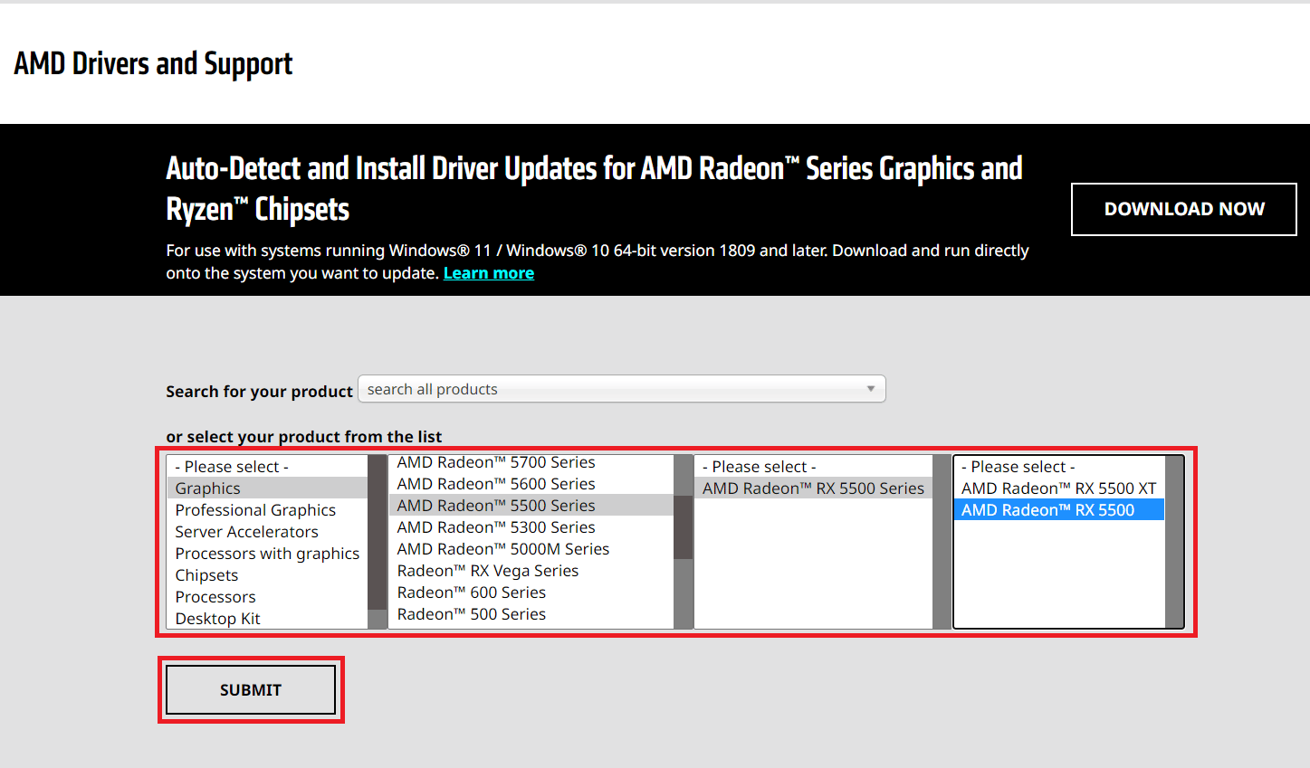Select the correct graphics driver for your device from the list and click on SUBMIT. Fix Radeon WattMan Crash on Windows 10