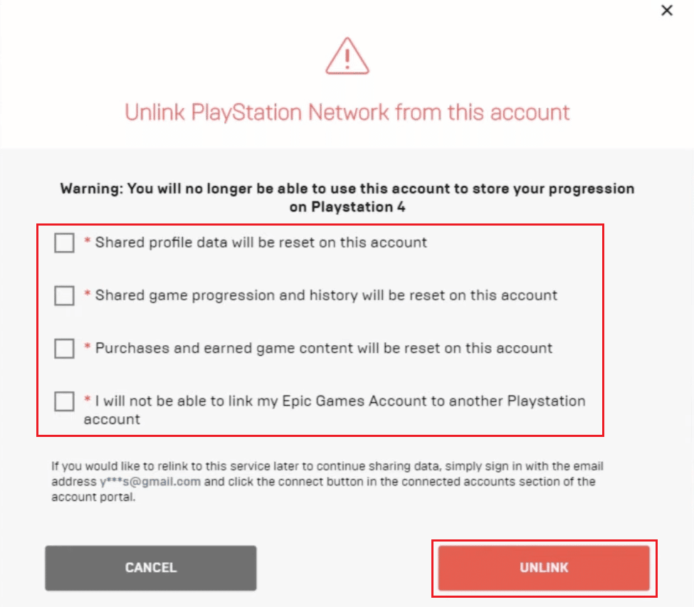 select the desired checkboxes and click on Unlink | How to Log Out of Fortnite PS4 