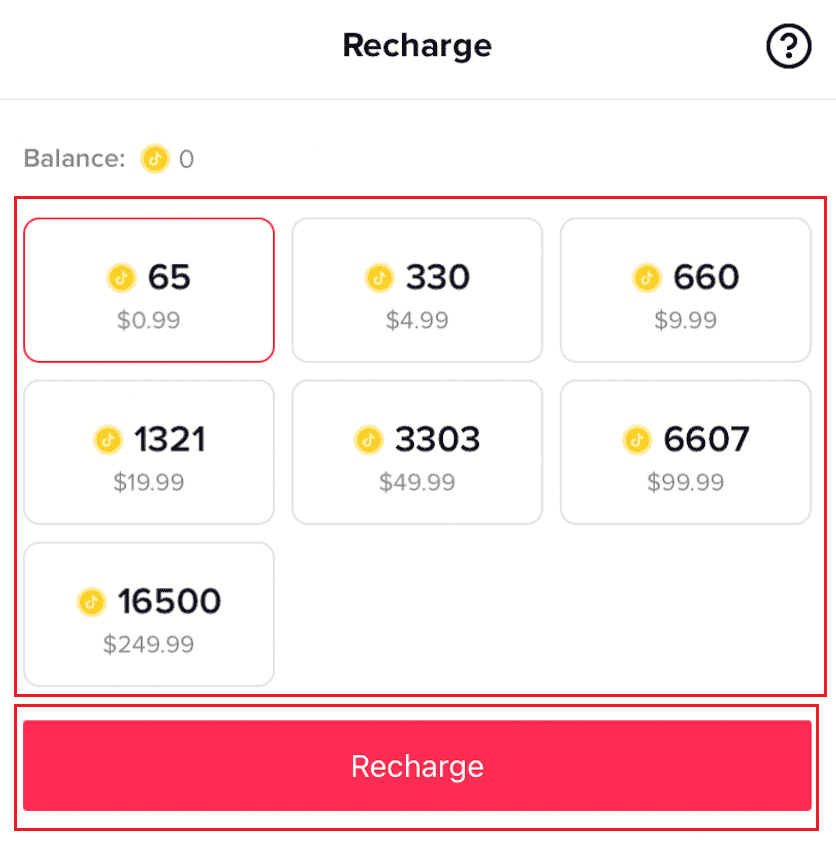 select the desired coins package and tap on Recharge | How Do Coins Work on TikTok
