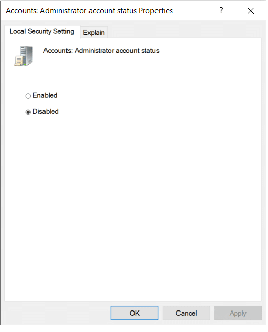 Select the Disable box to disable the setting.