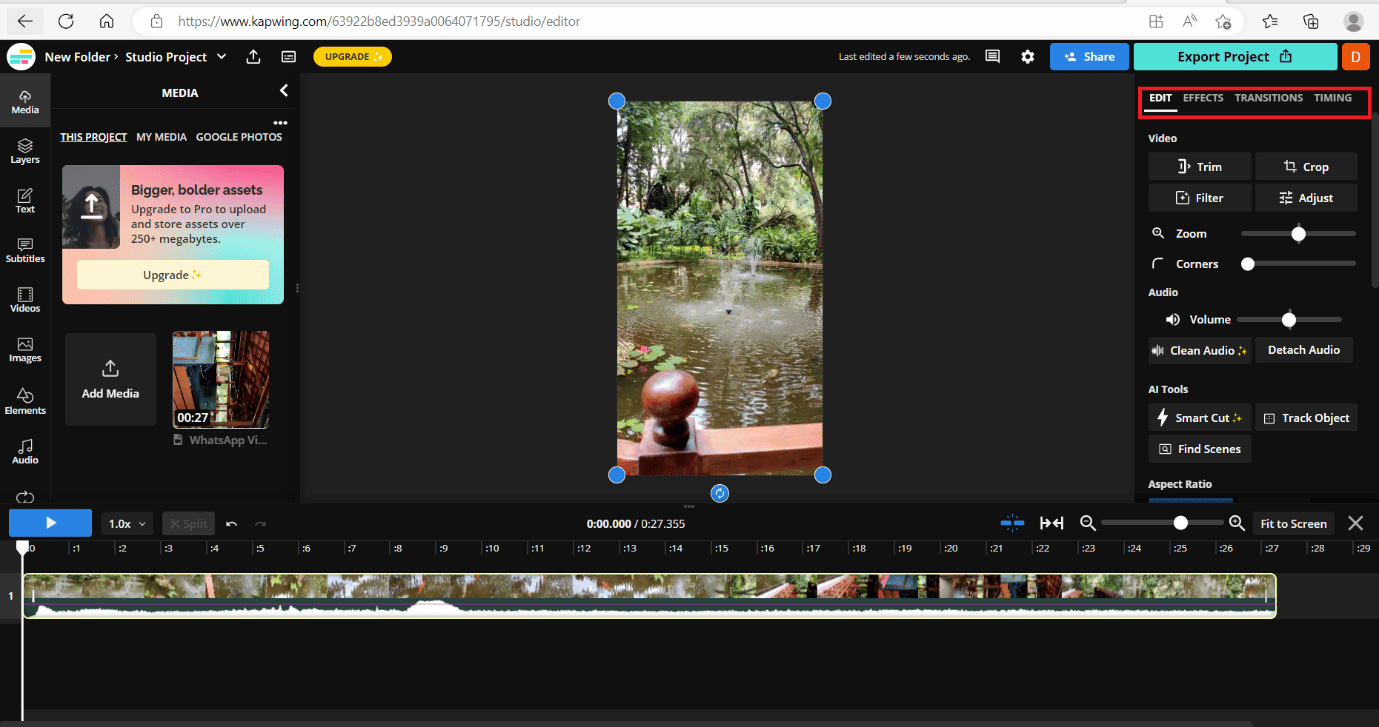 Select the editing options to edit the video.