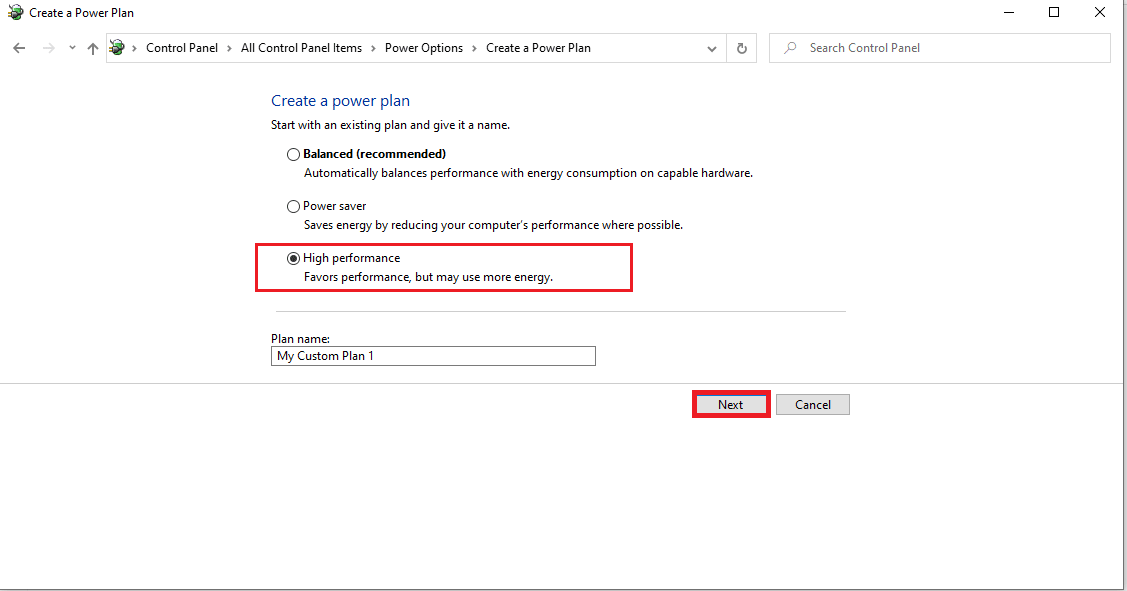 select the High performance button on the Create a power plan page and click Next to proceed further. How to Fix Valorant FPS Drops
