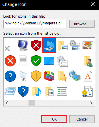 select the icon and click OK in Change Icon window