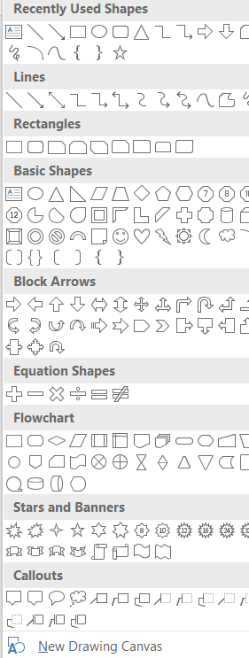 Select the line that you want to insert from the Shapes list.