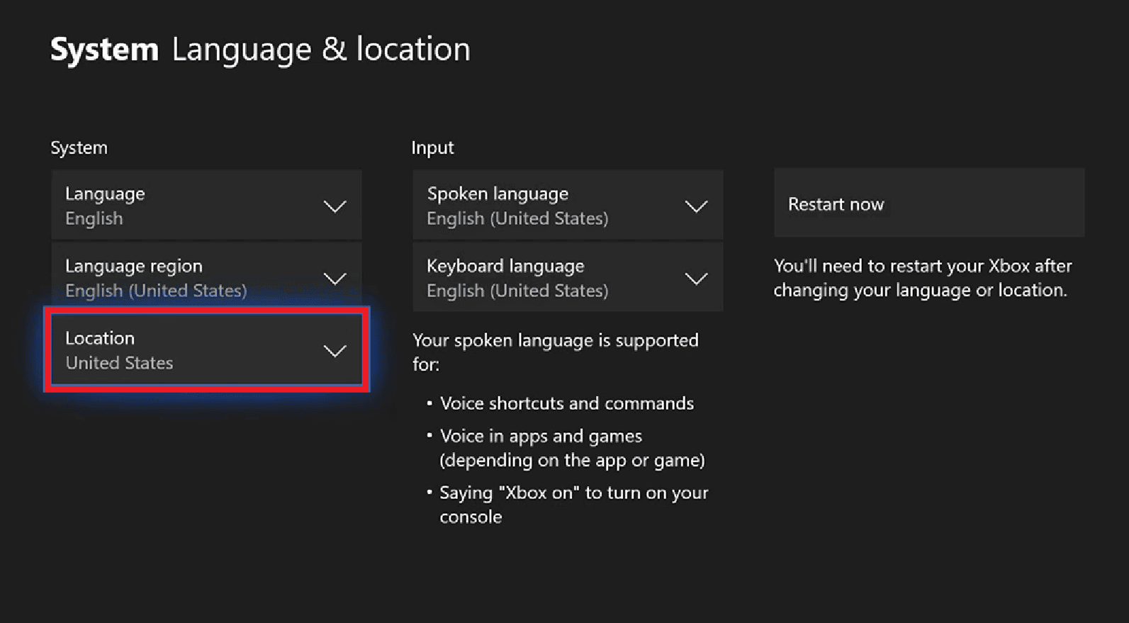 Select the Location option