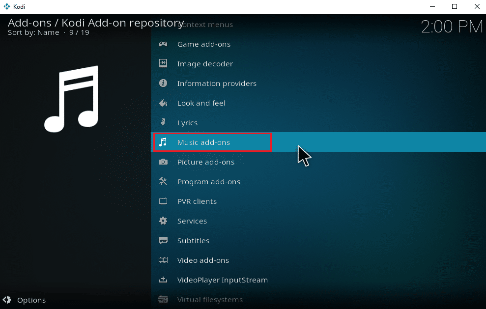 Select the Music add ons option