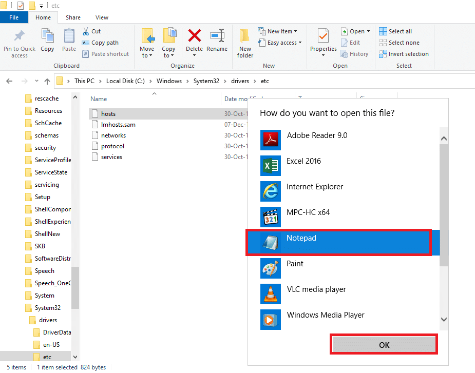 seleccione a aplicación Bloc de notas. Como desbloquear un sitio web en Windows 10