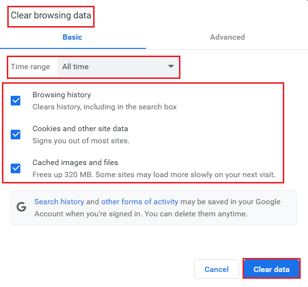 clear browsing data in google chrome. Fix ERR_CONNECTION_RESET on Chrome Windows 10