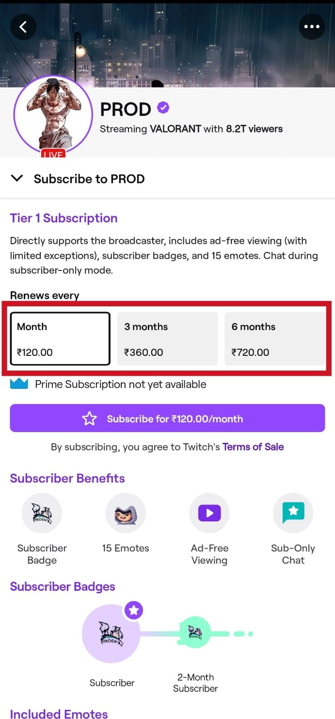 Select the period for the subscription