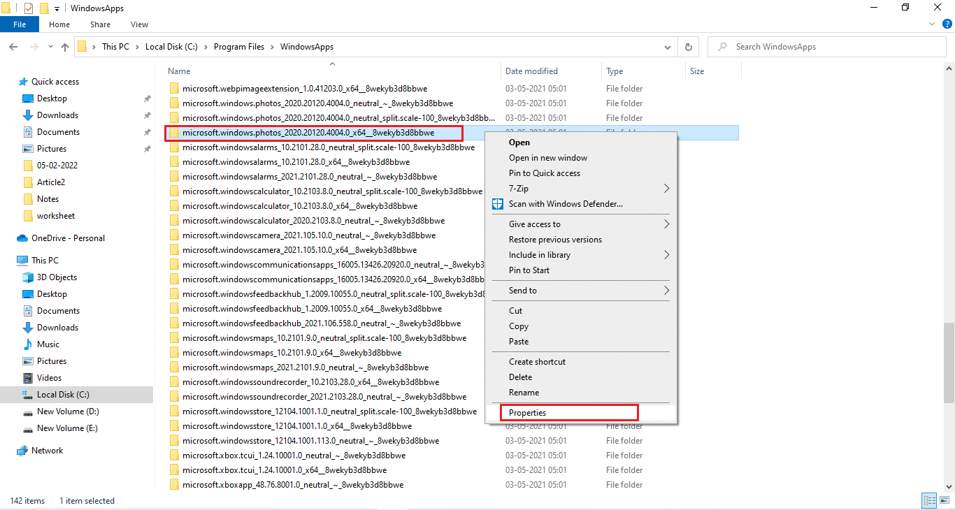 Select the relevant Windows Photos folder and open its properties