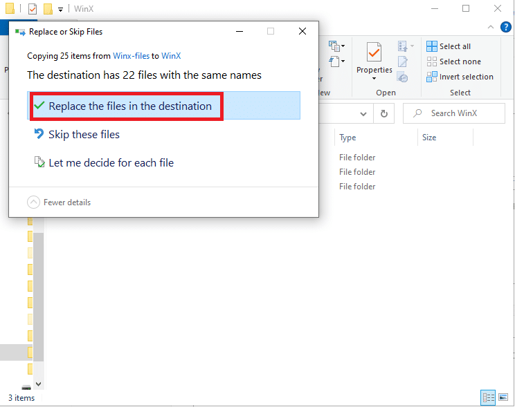 Select the replace the files in the destination