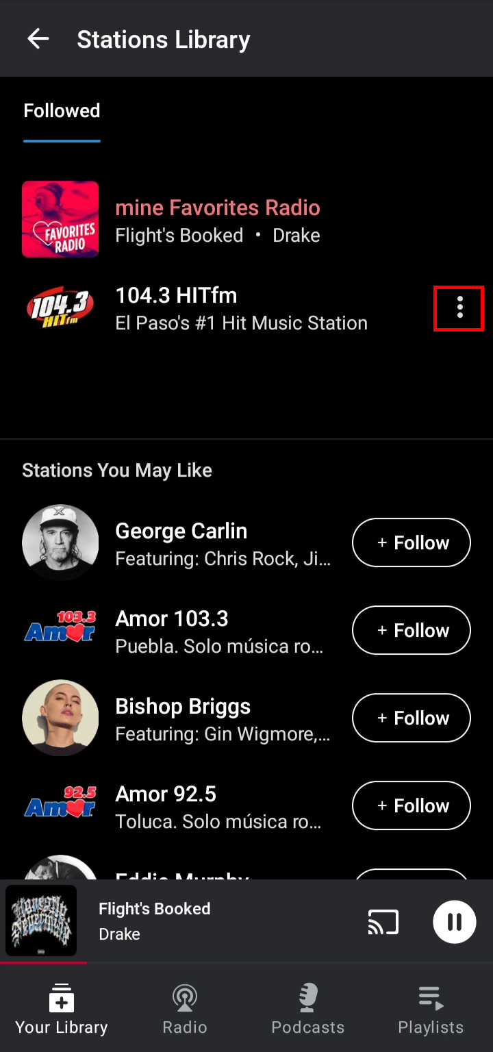 Select the station from the list and tap on the three vertical dot icon beside it.