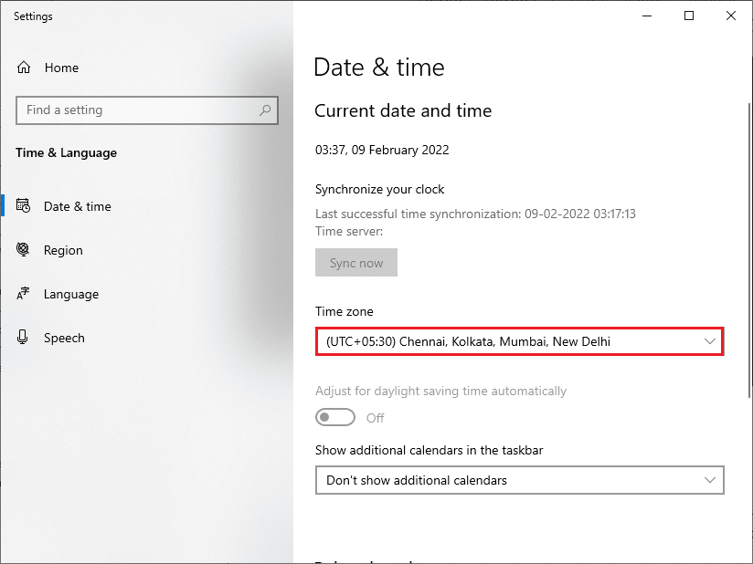 select the Time zone from the drop down list and ensure if it is your current geographic region