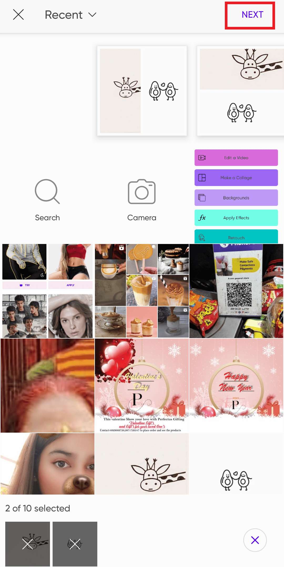 select the two photos you wish to include for the challenge and tap on NEXT