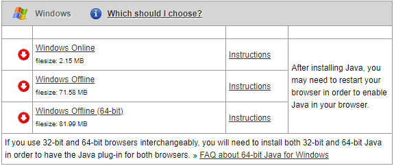 Select the Version to install the Java setup