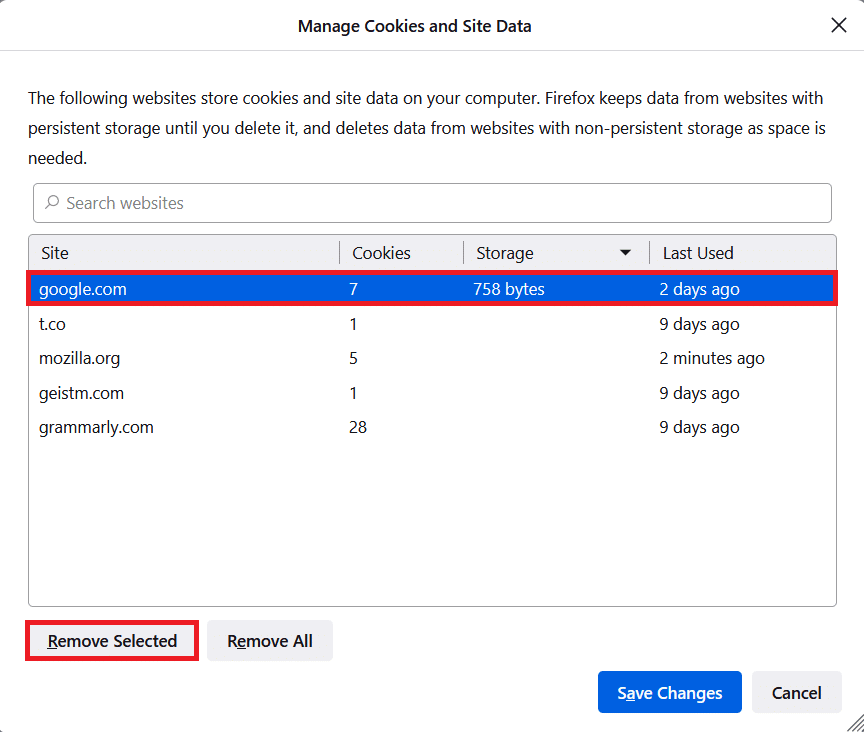 Select the websites and click on Remove Selected to delete selected data. Fix Firefox Right Click Not Working
