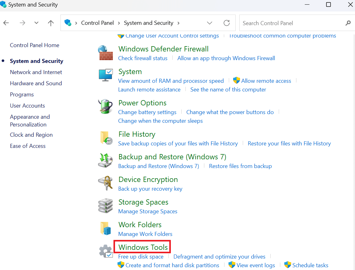 select the Windows Tools option