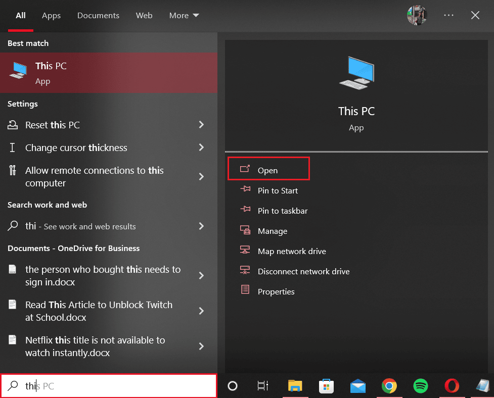 select this pc on search menu