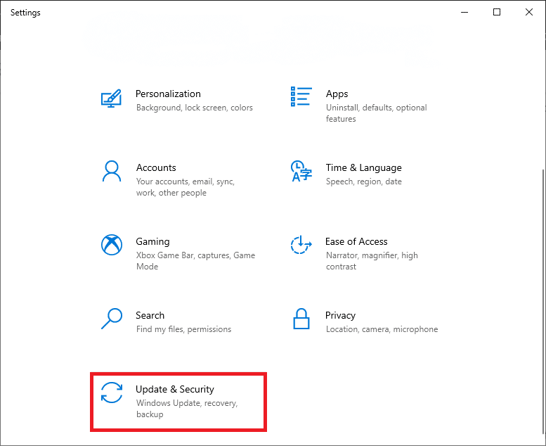 select Update and Security in Settings.