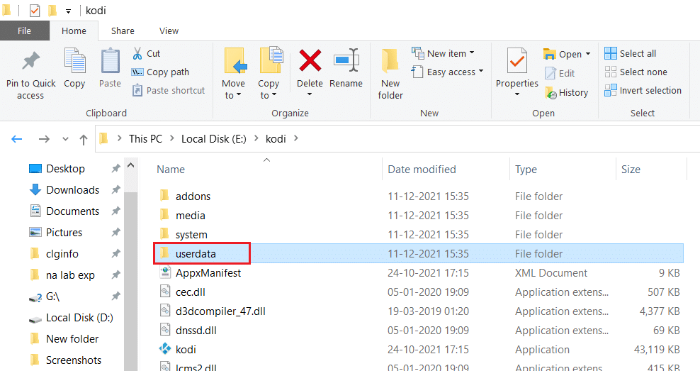 select userdata folder in Kodi