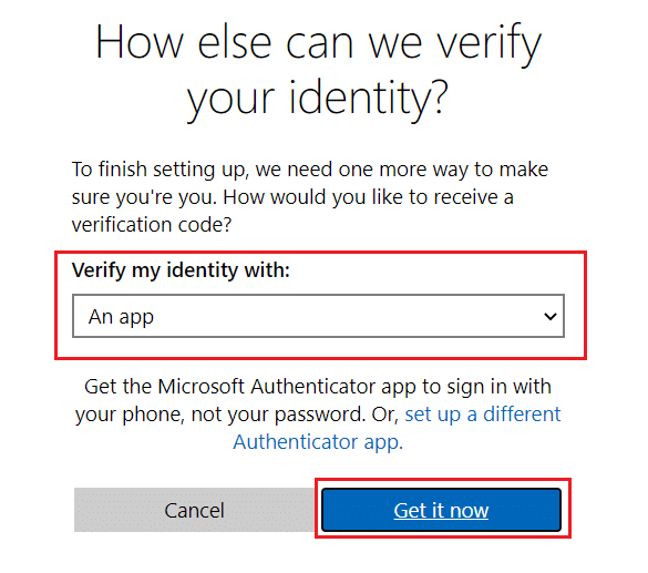 select verify my identity with option and click on Get it now to set up two step verification for Microsoft Account