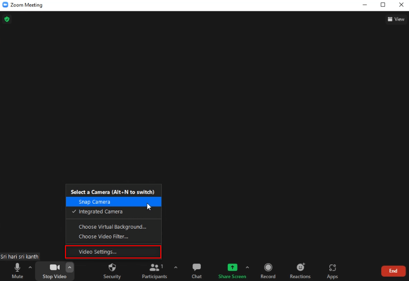 select Video Settings option. How to Use Snap Camera on Zoom