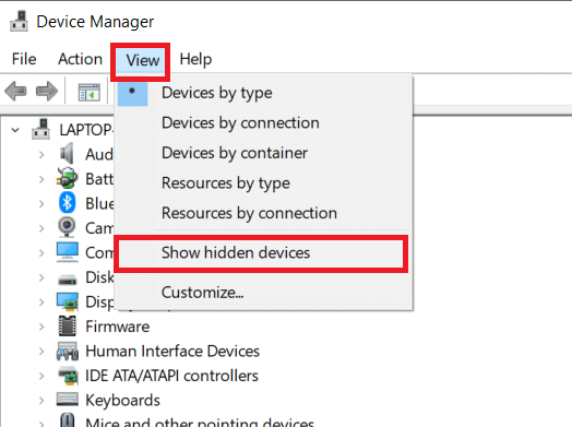  select View and click on Show hidden devices