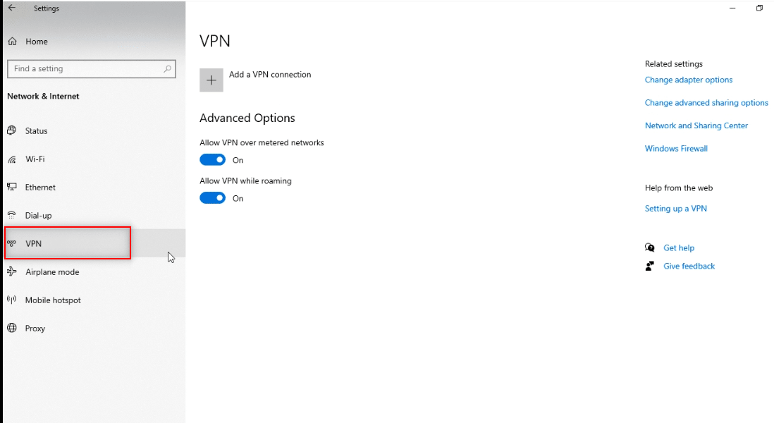 Izberite VPN in onemogočite vsa VPN