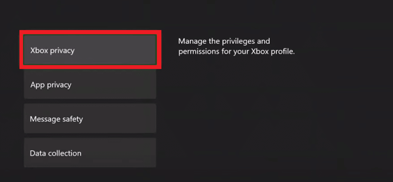 select Xbox privacy