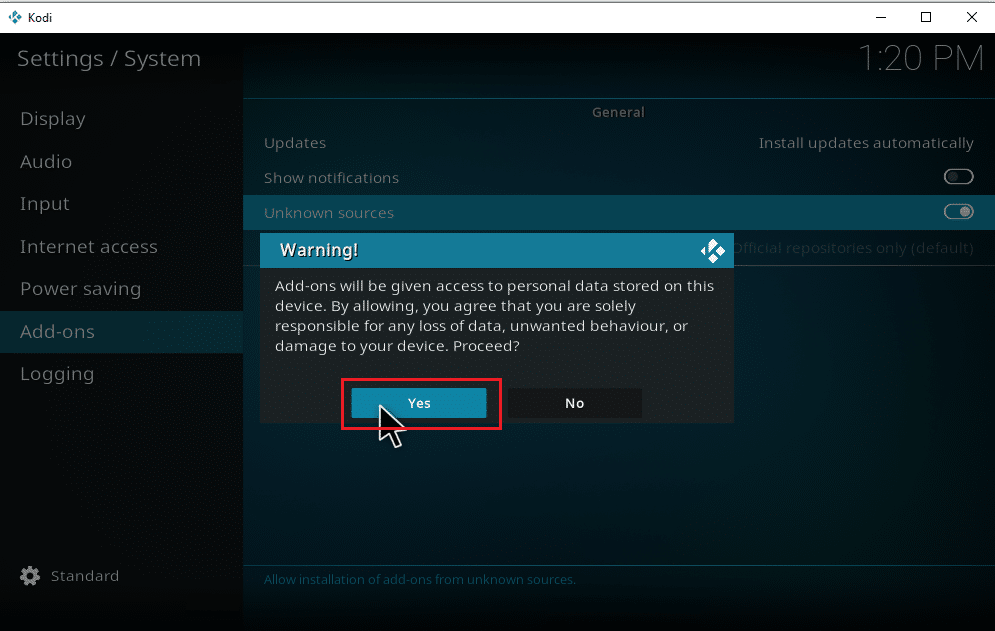 Select Yes on the Warning prompt. How to Download Music to Kodi