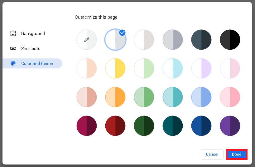 Select your desired color change color and theme and click Done. How to remove Chrome themes