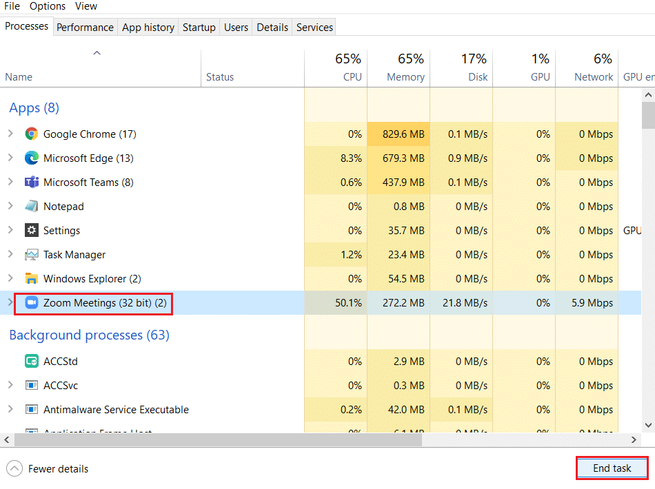 select zoom process and click on End task in Task manager