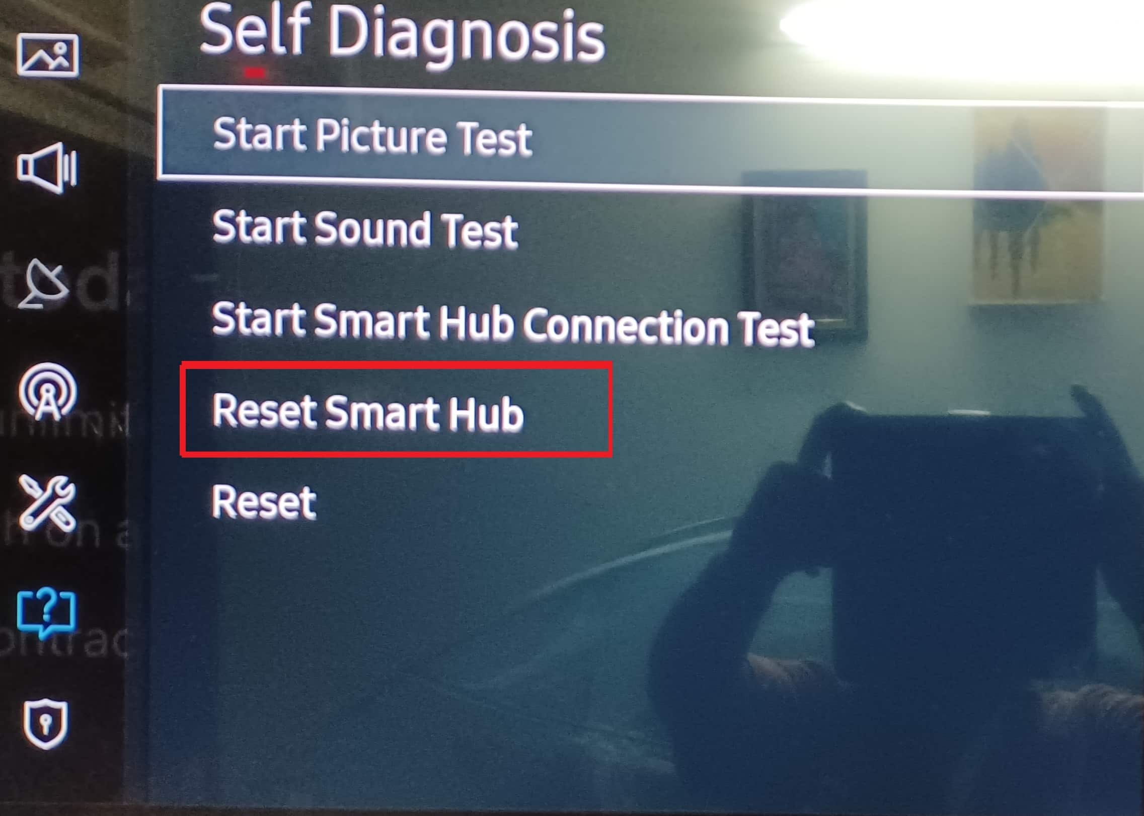 samodiagnoza ponastavi smart hub samsung smart tv