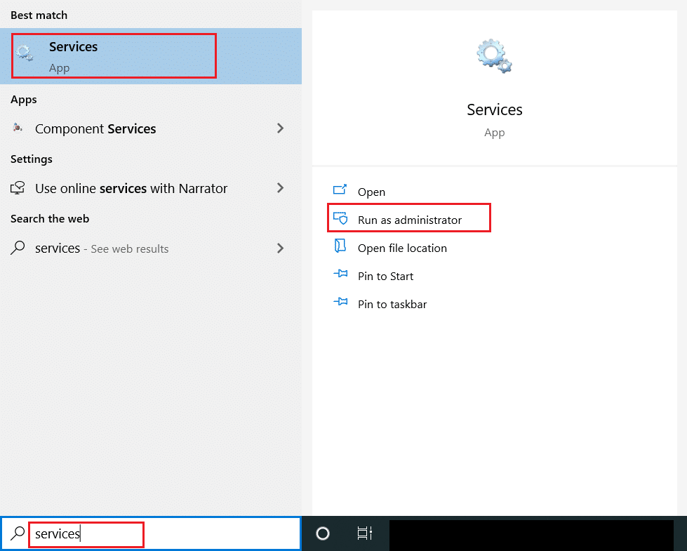Services in search menu. Fix MoUSO Core Worker Process in Windows 10