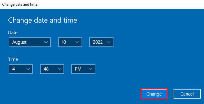 change date and time. Fix Hulu Error 5005 in Windows 10