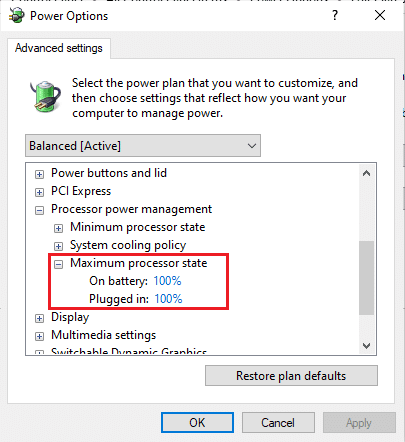 Set Maximum processor state as 100 percentage. Fix Laptop Thermal Throttling