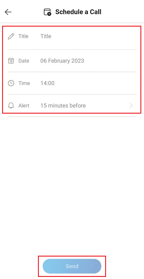 set the Title, Date, Time, and Alert for the meeting - tap on Send