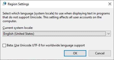 Set the Current system locale to English and hit enter
