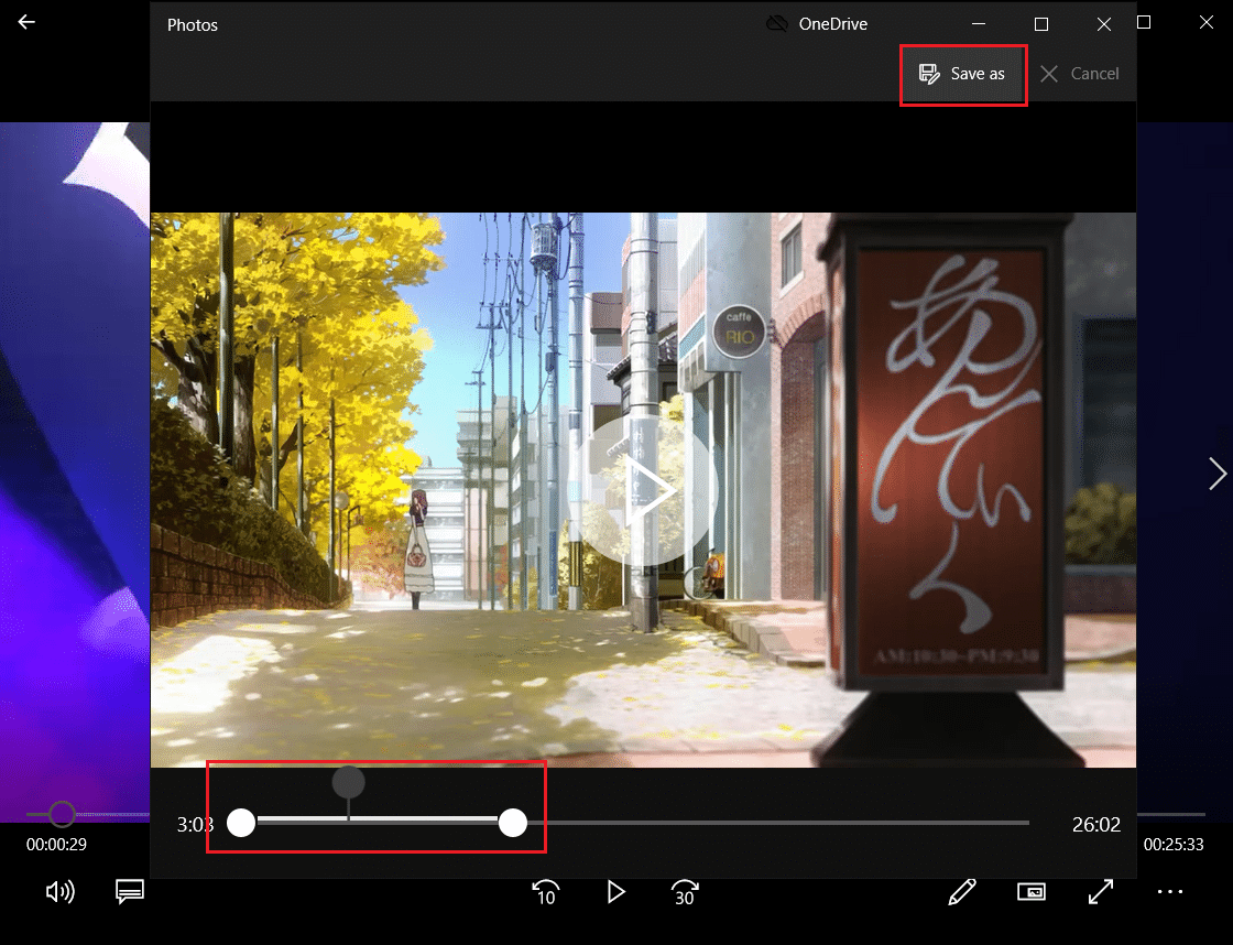 set the slider to trim a video and click on save as on movies and tv trim menu