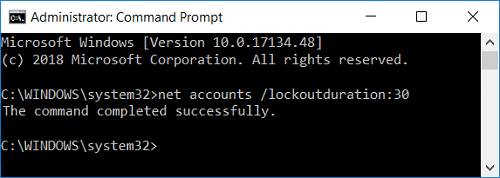 set the value of Reset account lockout counter after using command prompt