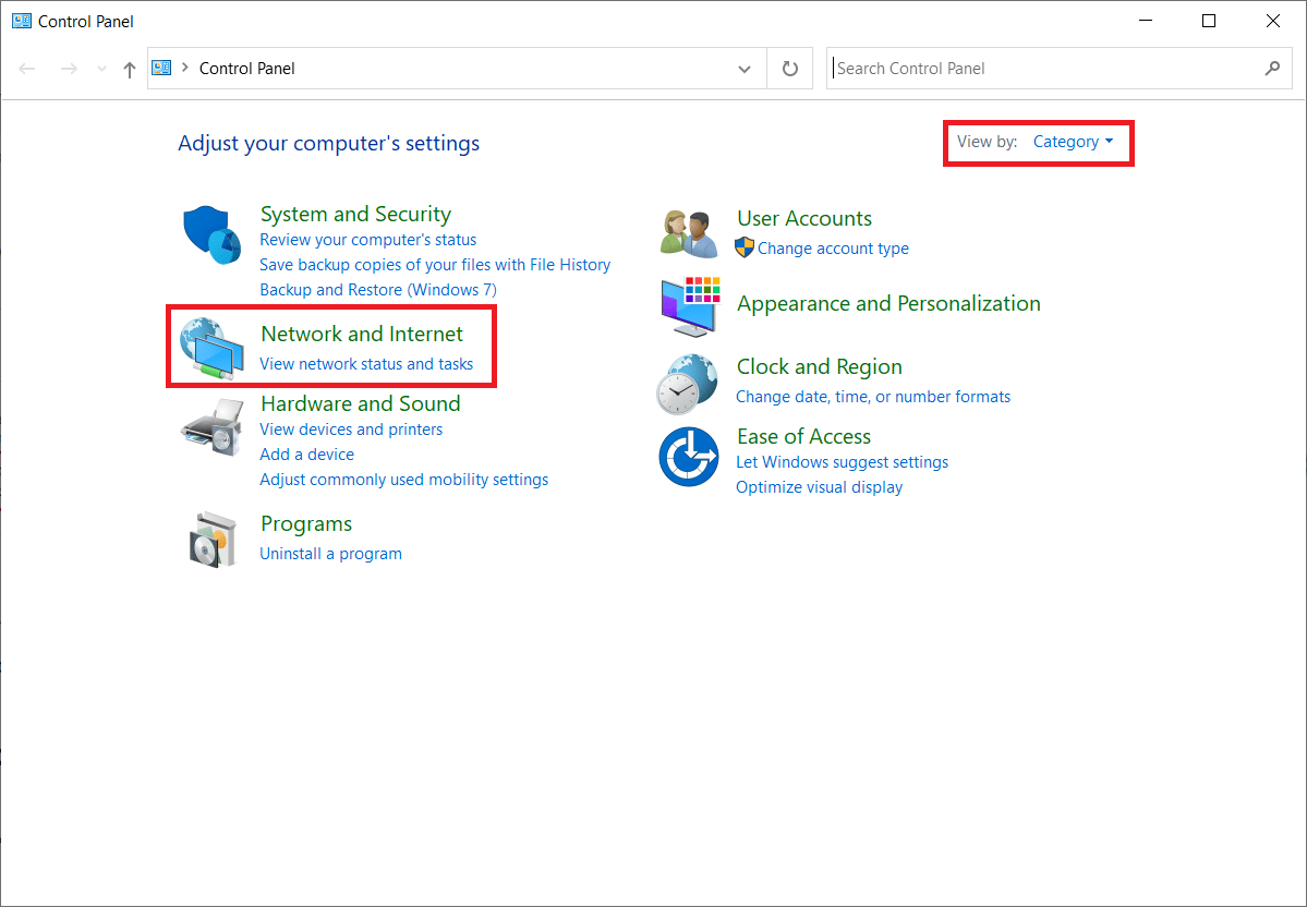 Set the View by as Category. Select Network and Internet. Fix No WiFi Networks Found Windows 10