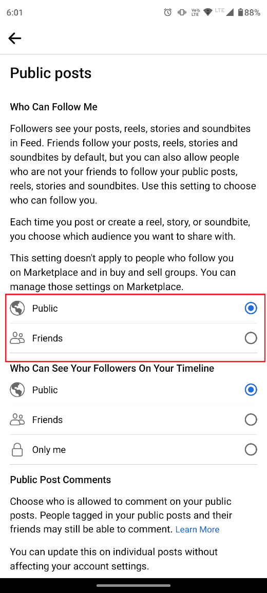 Установите для параметра «Кто может следовать за мной» значение «Публикация» или «Друзья» | Как я могу увидеть скрытых подписчиков на Facebook