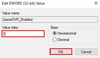Set Value data to 0 and click ok