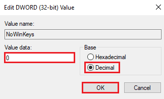 Set Value data to 0 and Base to Decimal